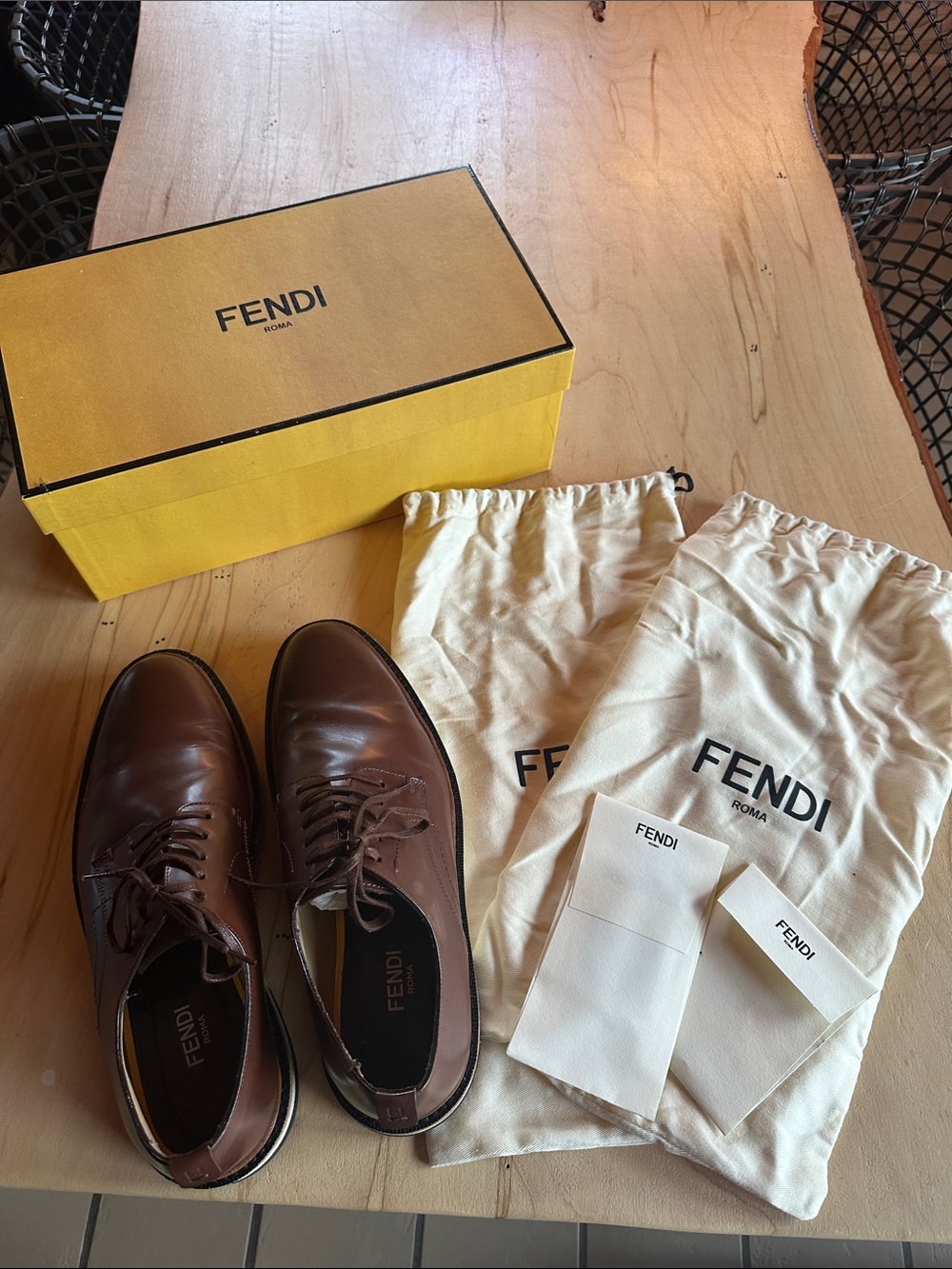 Fendi Brown Leather Men's Dress Shoes with Dust Bags